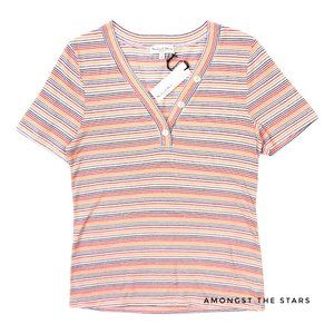 Michael Stars Kiana Rainbow Stripe Henley T-Shirt